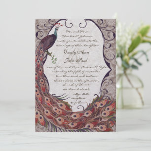 Invitation Damask Peacock Elegance Eggplant Rouge et Turquois