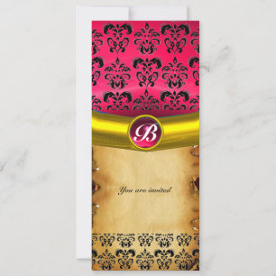 Invitation DAMASK PIERRE FINEMENTE MONOGRAMMÉE, parchemin mar