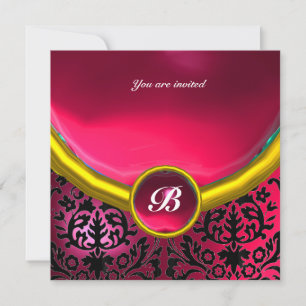 Invitation DAMASK PIERRE FINESSE MONOGRAM rose fuchsia ruby