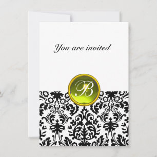 Invitation DAMASK PIERRE PRÉCIEUSE MONOGRAMME  jaune blanc rs