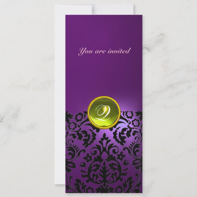 Invitation DAMASK PIERRE PRÉCIEUSE MONOGRAMME jaune violet (Devant)