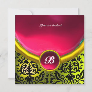 Invitation DAMASK PIERRE PRÉCIEUSE MONOGRAMME rose jaune