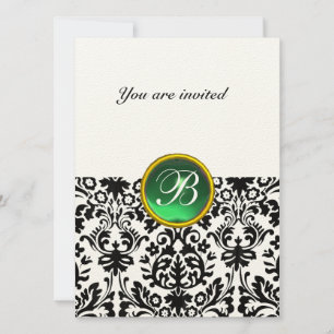 Invitation DAMASK PIERRE PRÉCIEUSE MONOGRAMME vert jade tache