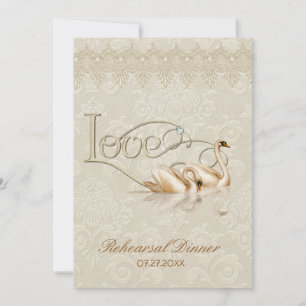 Invitation Damask Swan Elegance Ivory - Dîner de répétition