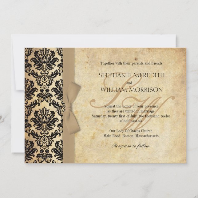 Invitation Damask Vintage boue d'ivoire (Devant)