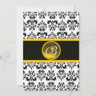 Invitation DAMASK YELLOW TOPAZ MONOGRAM, noir et blanc