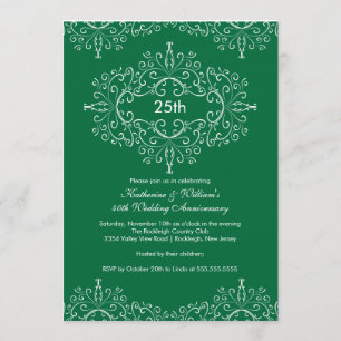 Invitation damasquinée verte et blanche pour 25e a