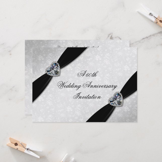 Invitation Damassé 60e Anniversaire de Mariage (Devant/Arrière en situation)