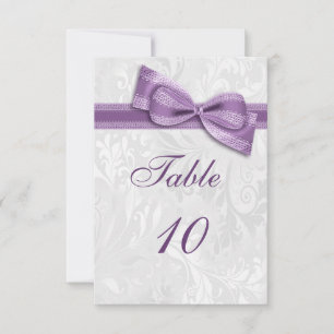 Invitation Damassé blanc et nœud en fausse pourpre
