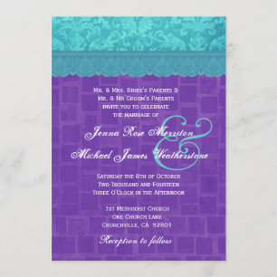 Invitation Damassé bleue d'Aqua et A004 l'épousant pourpre