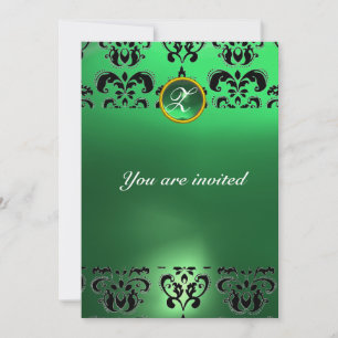 Invitation DAMASSÉ ÉMERAUDE PIERRE PRÉCIEUSE MONOGRAMME vert 