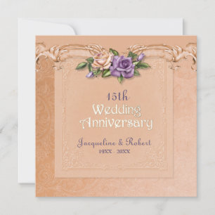 Invitation Damassé et Roses Péché 15e Anniversaire de Mariage