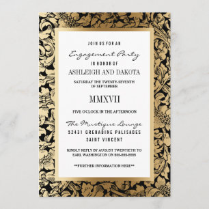 Invitation Damassé florale d'or de la partie de fiançailles  