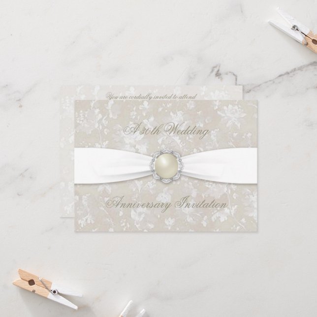 Invitation Damassé gras 30e anniversaire de mariage Invitatio (Devant/Arrière en situation)