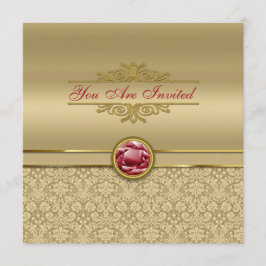 Invitation Damassé métallique d'or de pierre gemme rouge