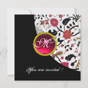 Invitation DAMASSÉ MONOGRAMME NOIR ET BLANC, rubis rouge,