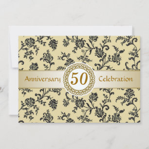 Invitation Damassé noir doré, 50e anniversaire de mariage