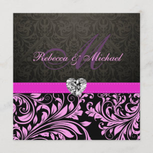 Invitation Damassé rose élégante avec l'invitation de mariage