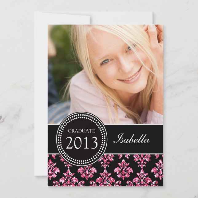 INVITATION DAMASSÉ ROSE GIRLY DE PARTIES SCINTILLANTES DE (Devant)