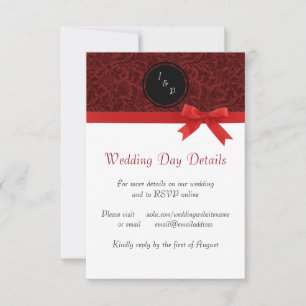 Invitation Damassé rouge et nœud rouge - Détails du jour du m