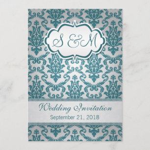 Invitation Damassé turquoise sur le mariage argenté d'arrière