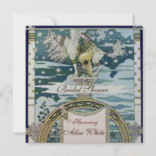 Invitation DAME À LICORNE FÊTE DE MARIAGE Blue Blanc