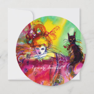 Invitation DAME AVEC CHAT NOIR / Mardi Gras Fête Masquée