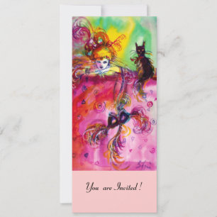 Invitation DAME AVEC CHAT NOIR / Mardi Gras Fête Masquée
