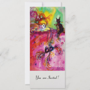 Invitation DAME AVEC CHAT NOIR / Mardi Gras Fête Masquée