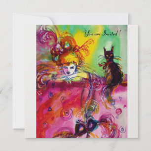 Invitation DAME AVEC CHAT NOIR /Mardi Gras Masquerade Party