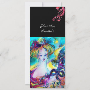 Invitation DAME AVEC MASQUE / Bal mascarade vénitienne, noir