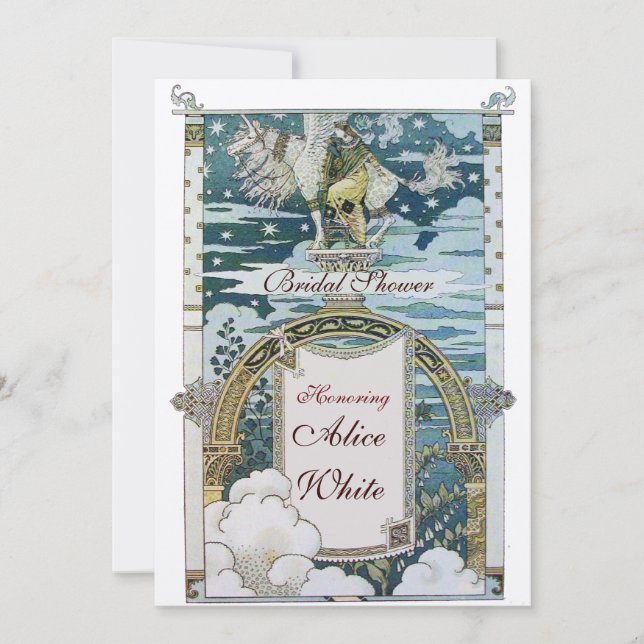 INVITATION DAME AVEC UNICORN FÊTE DES MARIÉES PARTY GOLD (Devant)
