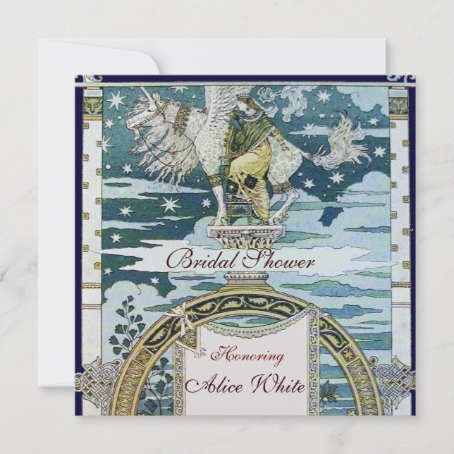 Invitation DAME AVEC UNICORN FÊTE DES MARIÉES PARTY Silver (Devant)