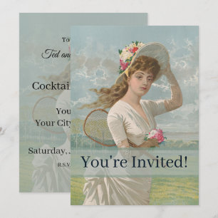 Invitation Dame de tennis victorienne avec chapeau à fleurs A