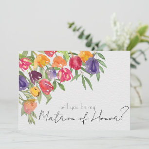 Invitation Dame d'honneur aux tulipes et verdure éclatantes