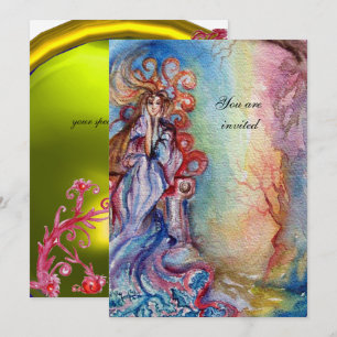 Invitation DAME DU LAC , bleu rose jaune vibrant vif