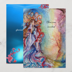 Invitation DAME DU LAC , bleu vibrant rose gemme bleu