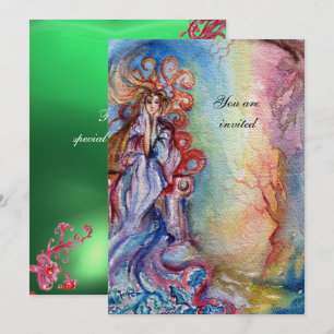 Invitation DAME DU LAC , bleu vibrant rose gemme vert