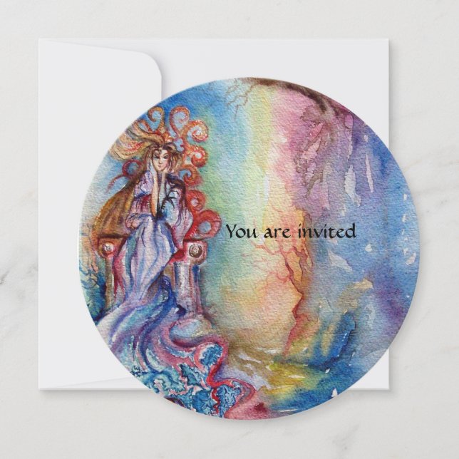 Invitation DAME DU LAC bleu vibrant vif rose violet blanc (Devant)
