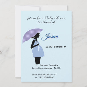 Invitation Dame enceinte avec Polka Dot Parapluie bleu doux