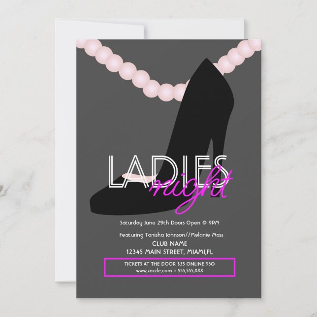 Invitation Dames Night Club Bar Heel Pearls Circulaire (Devant)
