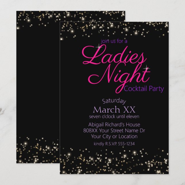 Invitation Dames Night Neon Rose Signal Cocktail Party (Devant / Derrière)