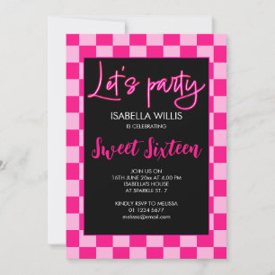 Invitation Damier lumière rose chaud rétro Faisons la fête Do
