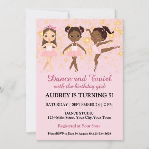 Invitation Dance mignonne et Fille Twirl fête d'anniversaire