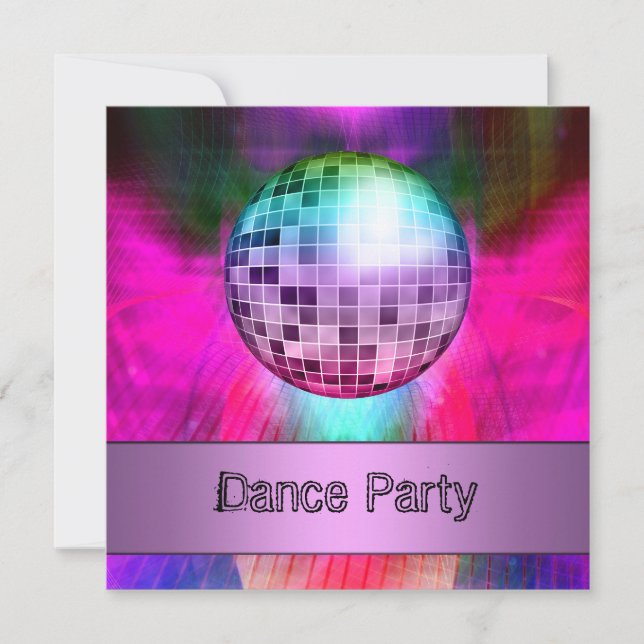 Invitation Dance Party Event Pink Purple Abstrait Mirrorball (Devant)