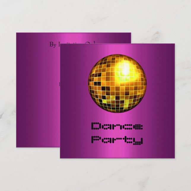 Invitation Dance Party Event Purple Gold Mirorball (Devant / Derrière)