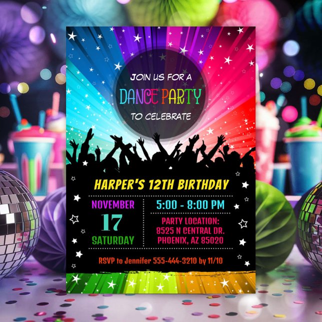 Invitation Dance Party Invitation, Disco Party Anniversaire (Dance party Birthday Invitation)
