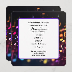 Invitation Dancing Music Notes Anniversaire Fête