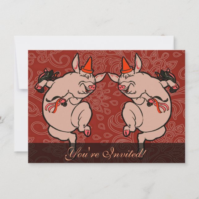 Invitation Dancing Pig Antique Cute Danseuse (Devant)