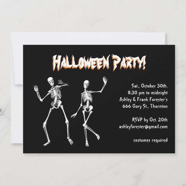 Invitation Dancing Skeletons Halloween Costume Party Invitati (Devant)